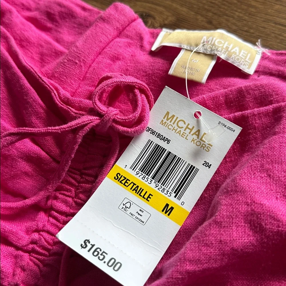 Michael Kors Pink Linen Top with puff sleeve. Medium - Picture 2 of 5